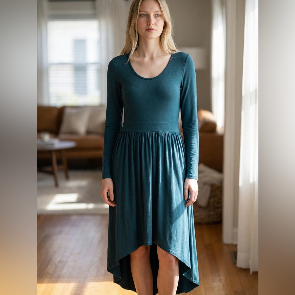Tart Teal Long Sleeve High-Low Dress